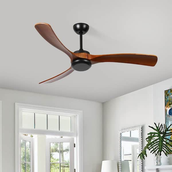 72 in. Smart Indoor Black Solid Wood Brown Blades Downrod Mount Standrad Ceiling Fan with 3-Size Downrods and Remote