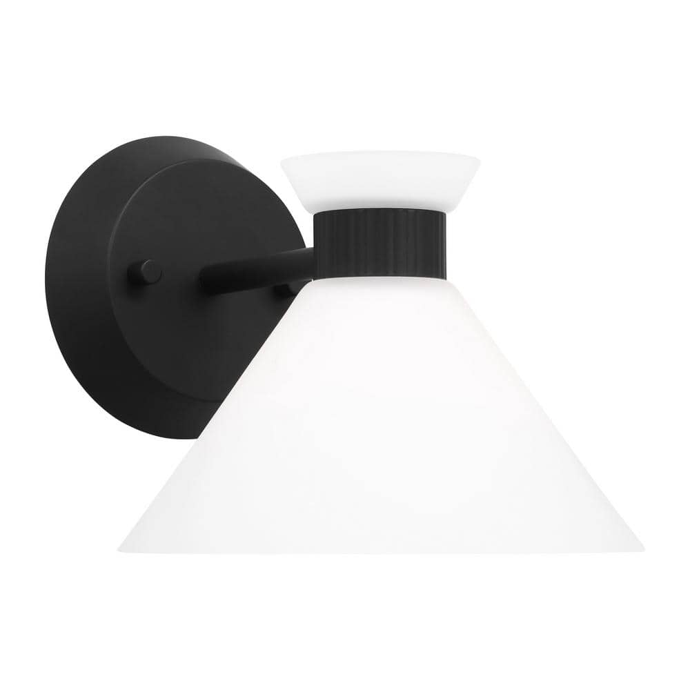 Midnight Black 1-Light Sconce with Etched Glass Shade