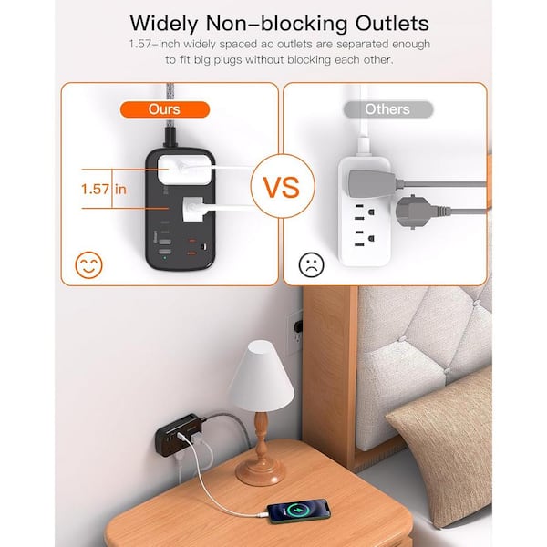 Lukyamzn 15 ft. Flat Plug Power Strip Extension Cord with 6