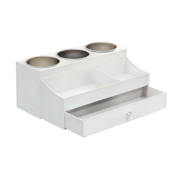 11.5 in. W Countertop Hair Tool Organizer with Drawer in White, Bathroom Vanity Storage for Hair Dryers, Styling Tools