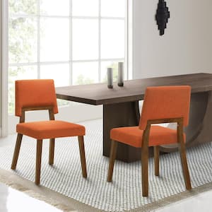 Channell Orange Fabric Upholstered Wood Armless Dining Chair Set of 2 with Open Back