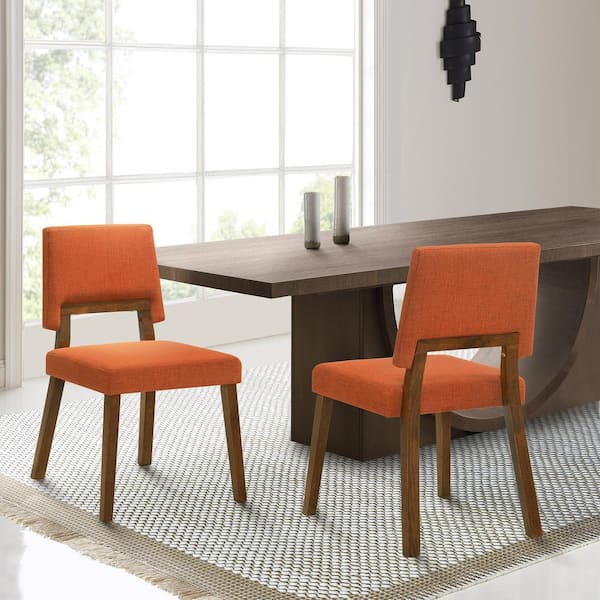Armen Living Channell Orange Fabric Upholstered Wood Armless Dining Chair Set of 2 with Open Back