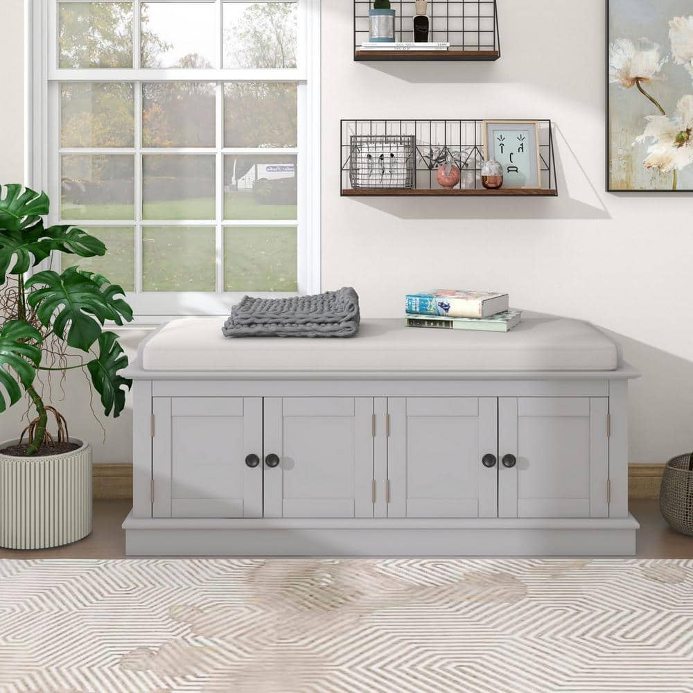 Harper & Bright Designs Gray Wash Entryway Storage Bench, Dining Bench