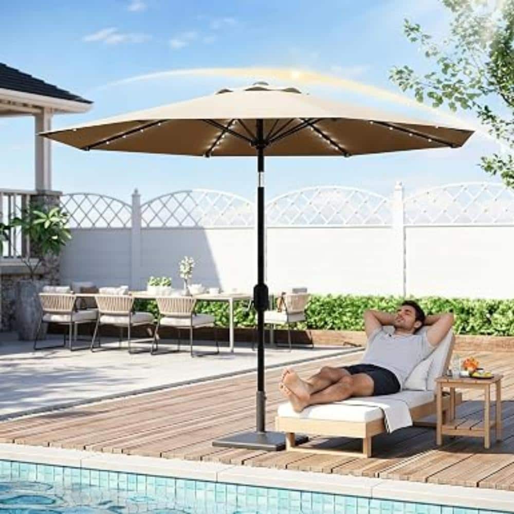9ft Solar LED Patio Umbrella with 32 Lights, Tilt & Crank 8-Ribs Outdoor Market Umbrella for Garden Deck Pool-Brown price history on PriceWatchPro