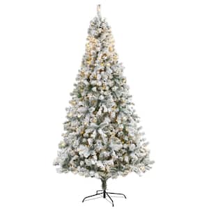 8 ft. Pre-lit Flocked Rock Springs Spruce Artificial Christmas Tree with 500 Clear LED Lights