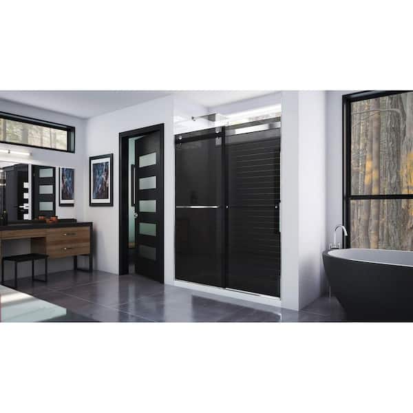 Essence 56 in. to 60 in. W x 76 in. H Sliding Frameless Shower Door in Matte Black with Tinted Glass