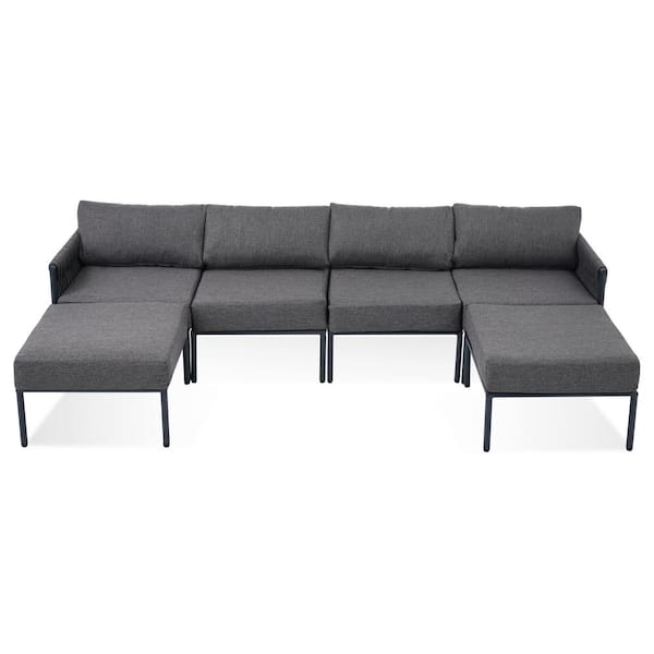 Unbranded 6-Pieces Modern Metal Outdoor Sectional Sofa Set, Patio Furniture Set, with Removable Gray Olefin Extra Thick Cushions