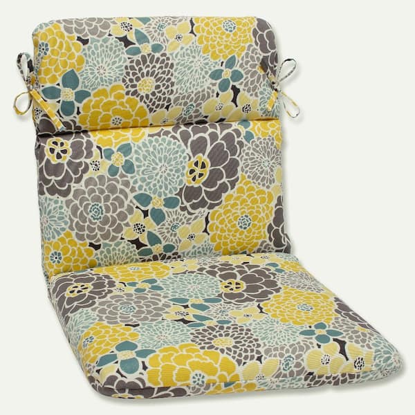 Pillow Perfect Bright Floral Outdoor/Indoor 21 in. W x 3 in. H Deep Seat, 1-Piece Chair Cushion with Round Corners in Blue/Tan Lois