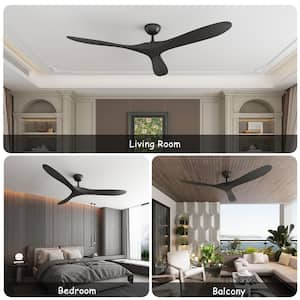 52 in. Indoor/Outdoor Use Black 3 ABS Blades Propeller Ceiling Fan with Remote Control, DC Motor, 6-Speed Adjustable