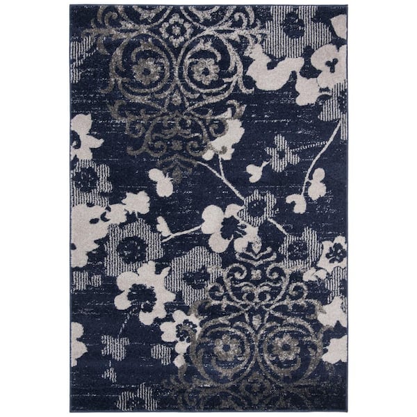 SAFAVIEH Adirondack Navy/Silver 10 ft. x 14 ft. Floral Damask Area Rug
