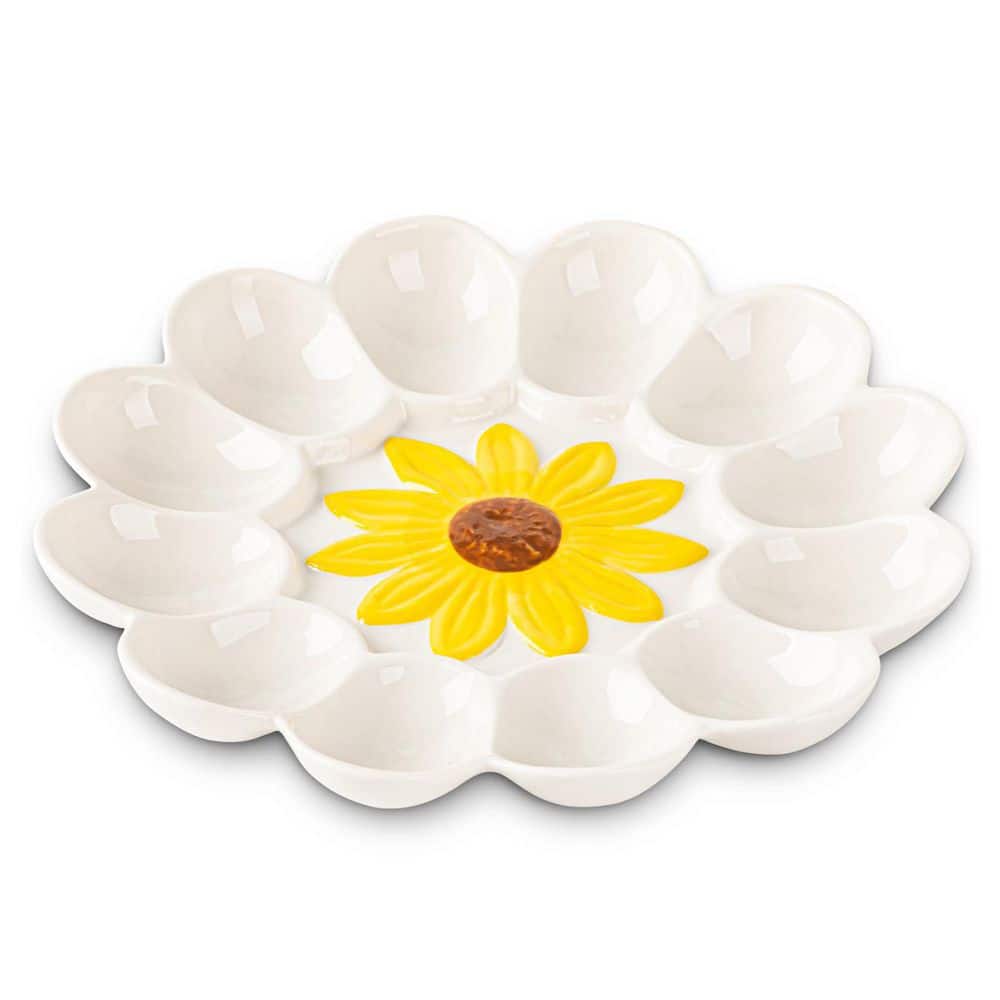 Ceramic Sunflower Deviled Egg Tray with 12 Egg Holder Depressions and White Glaze 12 x 12 x 2 in Platter price history on PriceWatchPro