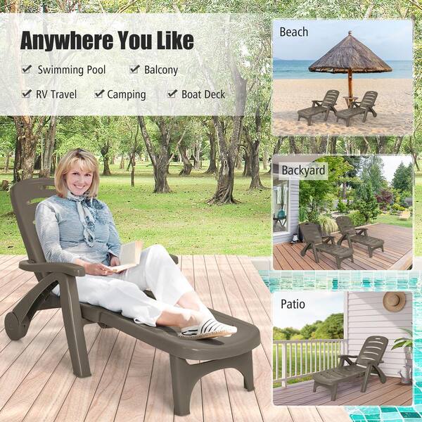 Costway Brown 2 Piece Plastic Folding Outdoor Chaise Lounge Chair