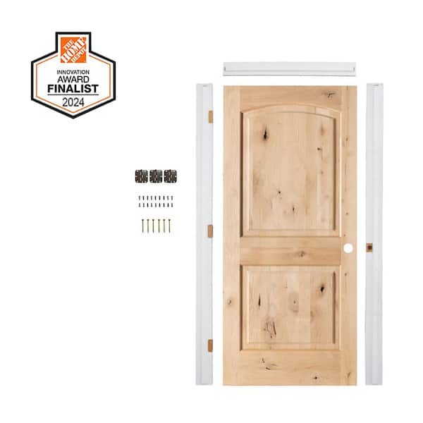 DIY 24 in. x 80 in. Knotty Alder Left-Hand Top Arch Unfinished Wood Single Interior Door Kit w/ Quick Assemble Jamb