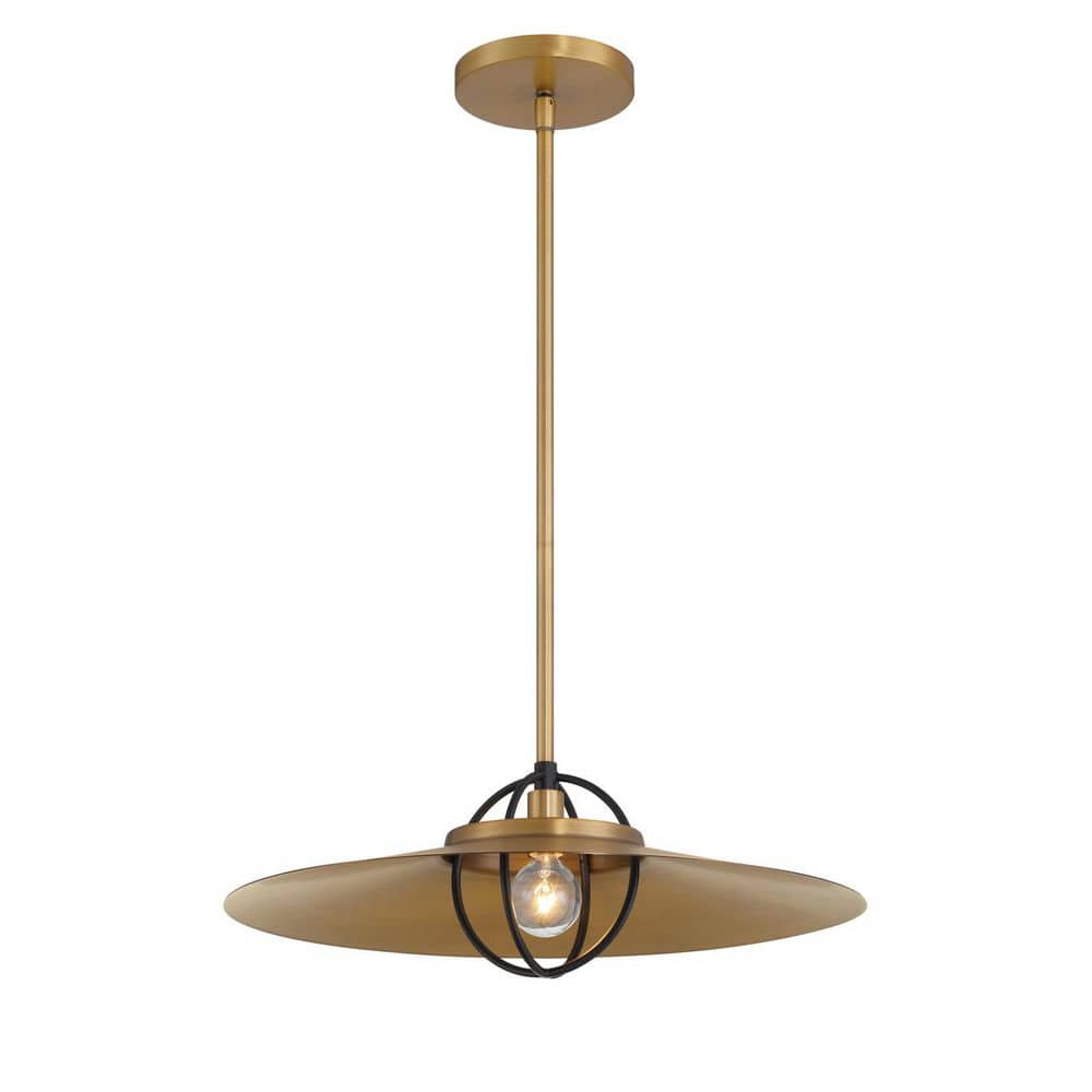 Newburie 60-Watt 1-Light Legacy Brass and Matte Black 17 in. Pendant Light with a ReflectiveMetal Shade No Bulb Included price history on PriceWatchPro