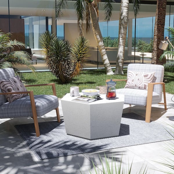 35 in. Outdoor Hexagon Magnesium Oxide Coffee Table in White