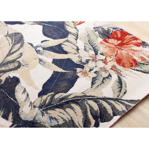 Callaya Collections 5 ft. x 8 ft. Beige Botanical Indoor Area Rug