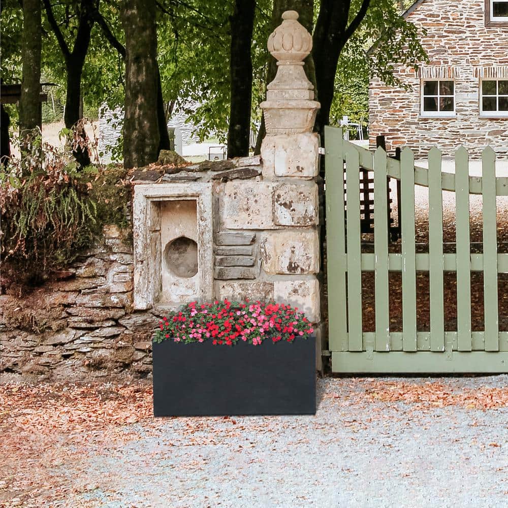 Charcoal Rectangular Lightweight Concrete Planter with Drainage Hole