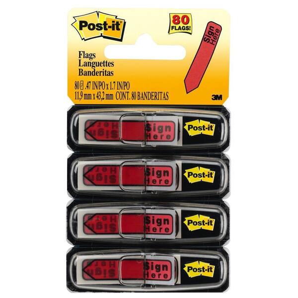 3M Post-It 0.47 in. x 1.71 in. Red Message Flags (1-Pack of 4-Dispensers)