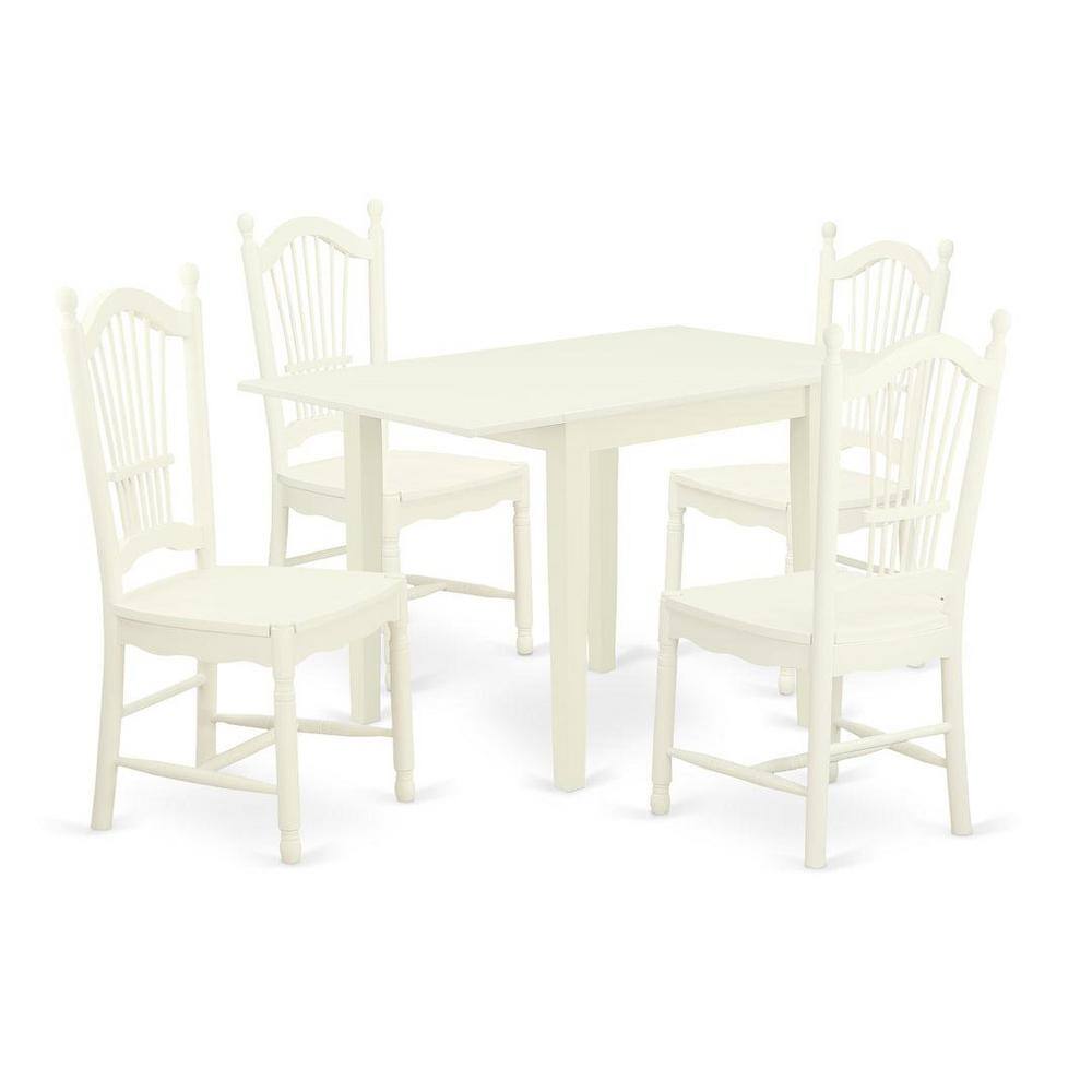 Linen White Expandable Wooden Dining Set with 4 Chairs