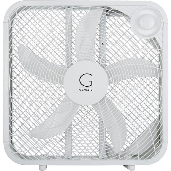 GENESIS 20 in. Box Fan 3-Settings Silent Cooling Technology Carry Handle 20 in. White