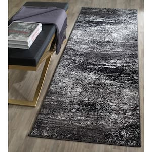 Adirondack Silver/Black 3 ft. x 16 ft. Solid Distressed Runner Rug