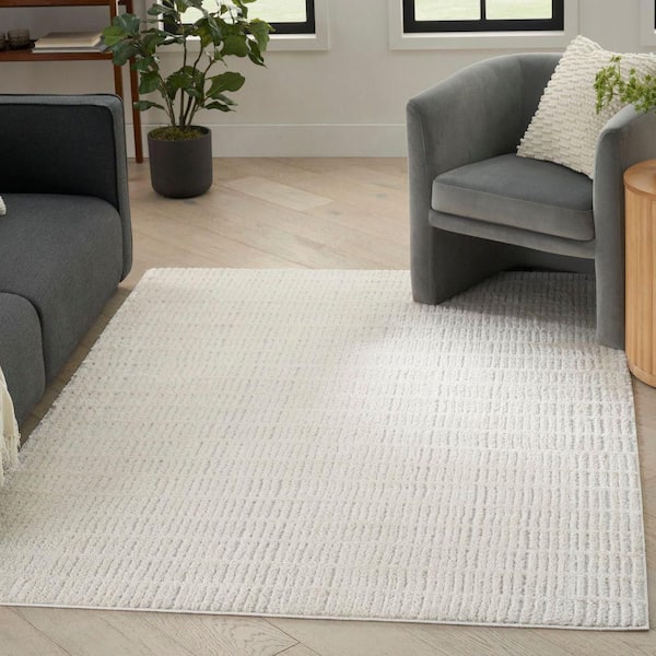 Modern Comfort Ivory Grey 8 ft. x 10 ft. Linear Contemporary Area Rug