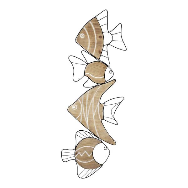 12.2 in. x 33.66 in., Black Fish Wood and Metal Hanging Dimensional Wall Art 1-Piece