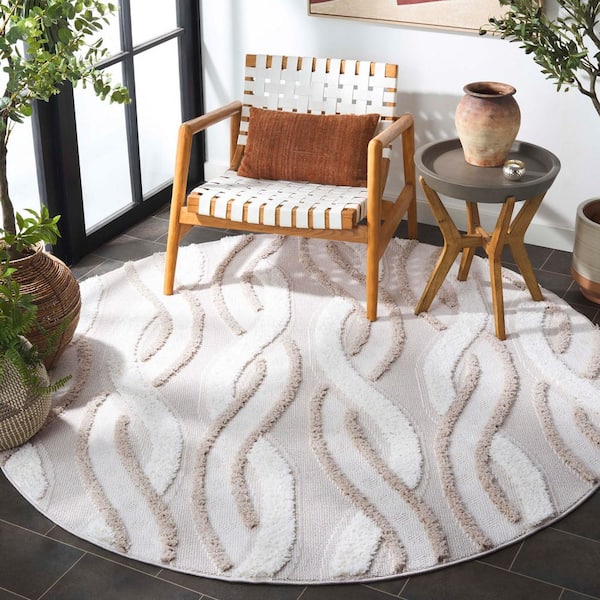 Trends 7 ft. x 7 ft. Beige/Ivory High-Low Swirl Round Area Rug