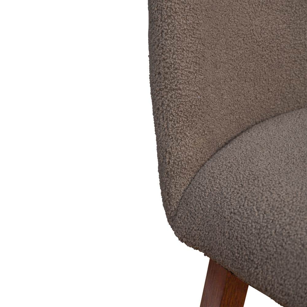 Brown Oak Wood Swivel Counter Stool with Taupe Boucle Fabric