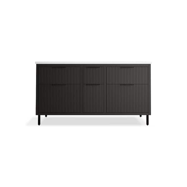 KOHLER Spacity 60in. Double Sink Floating Dark Steel Bath Vanity with White Quartz Top Assembled