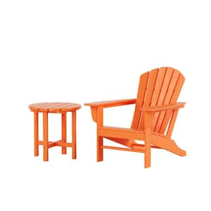 Mason Orange 2-Piece Poly Plastic Outdoor Patio Classic Adirondack Fire Pit Chair With Side Table Set