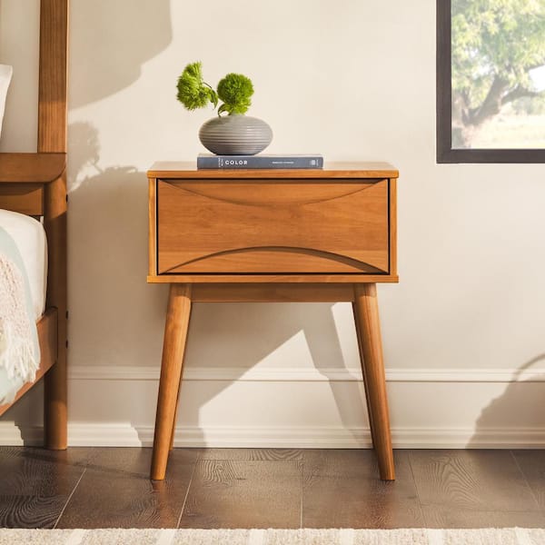 Caramel 1-Drawer Solid Wood Mid-Century Modern Curve Nightstand (Set of 2)