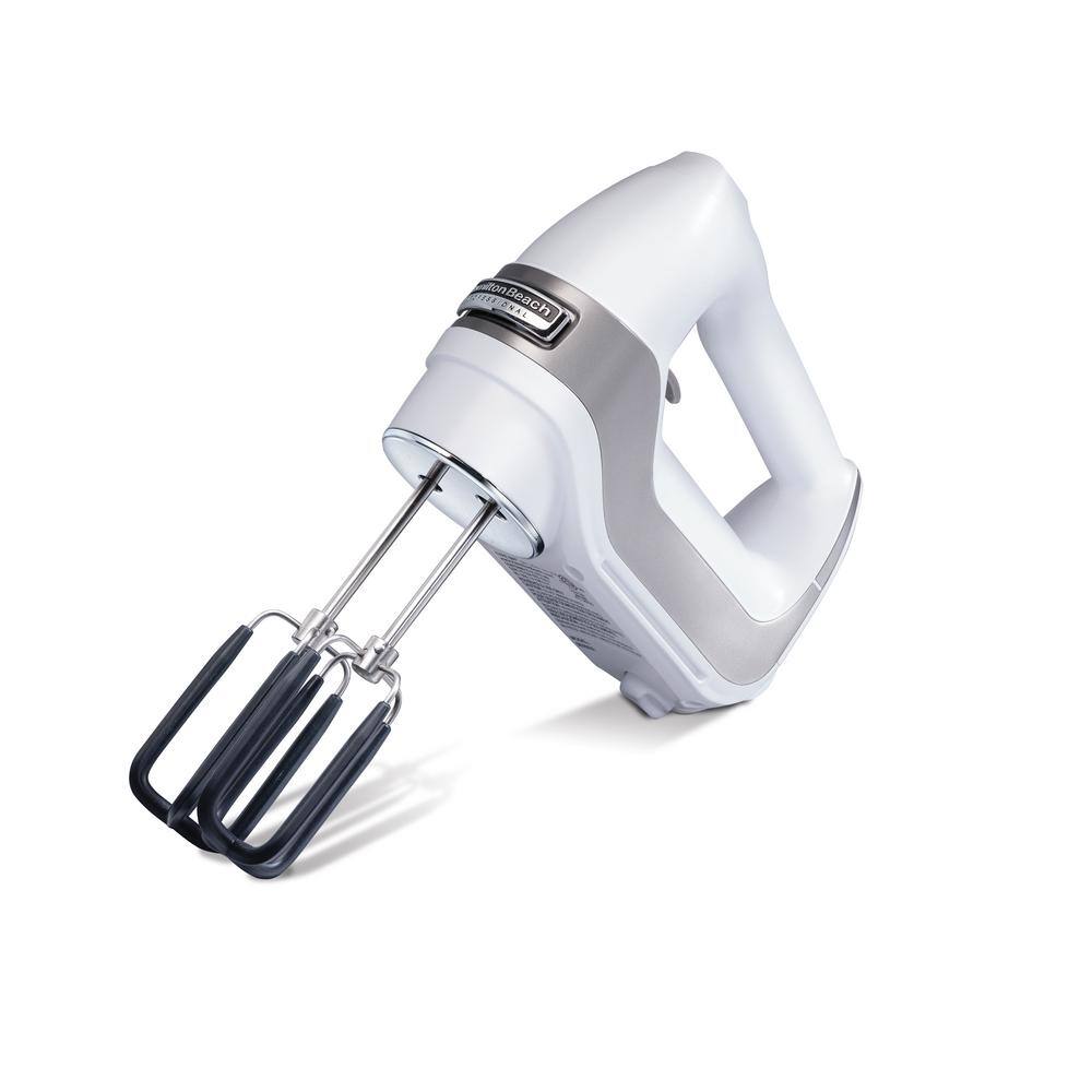 tilbage specifikation Universel Hamilton Beach Professional 7-Speed White Hand Mixer with SoftScrape  Beaters, Whisk, Dough Hooks and Snap-On Storage Case 62656 - The Home Depot