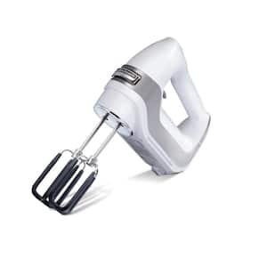 Professional 7-Speed White Hand Mixer with SoftScrape Beaters, Whisk, Dough Hooks and Snap-On Storage Case