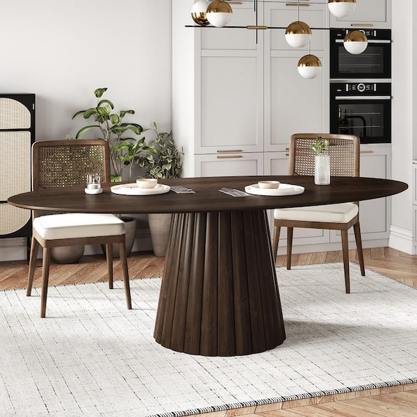 Modern Walnut Solid Wood 67 in. Pedestal Dining Table Seats 6