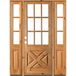 60 in. x 96 in. Alder 2 Panel Right-Hand/Inswing Clear Glass Clear Stain Wood Prehung Front Door w/Double Sidelite