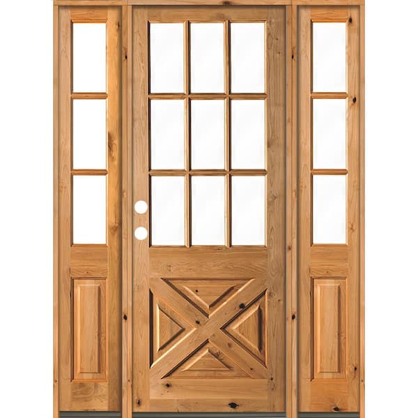Krosswood Doors 64 in. x 96 in. Alder 2 Panel Right-Hand/Inswing Clear Glass Clear Stain Wood Prehung Front Door w/Double Sidelite
