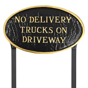 No Delivery Trucks on Driveway Standard Oval Statement Plaque with 17.5 in. Lawn Stakes-White/Black