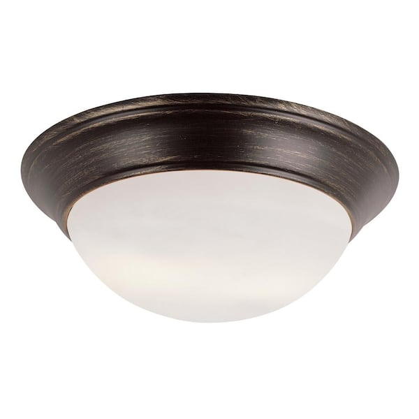 Bel Air Lighting Bolton 16 in. 3-Light Rubbed Oil Bronze Flush Mount with Frosted Glass Shade