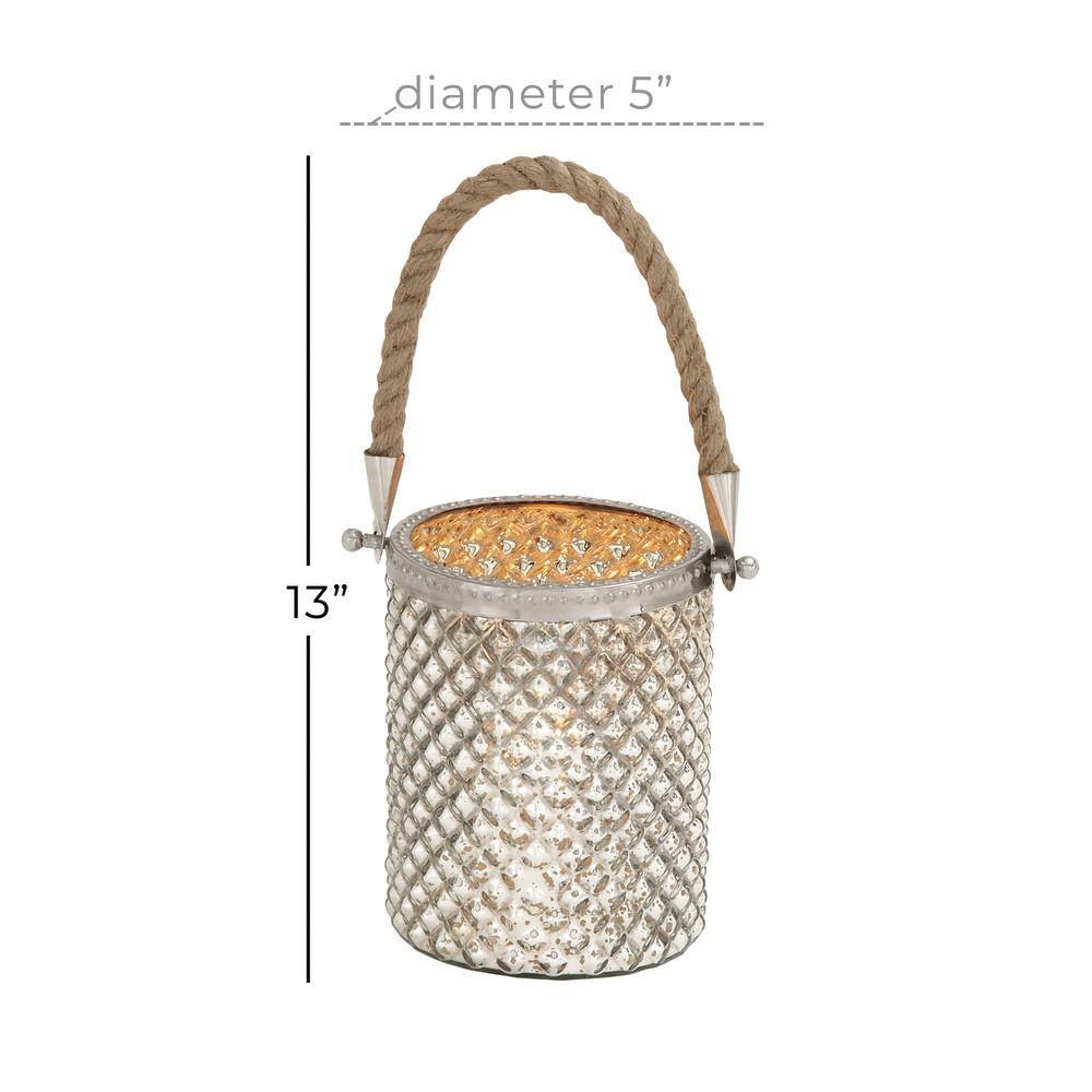 Coastal Elegance Silver Glass Hanging Candle Lantern, 5" x 13"