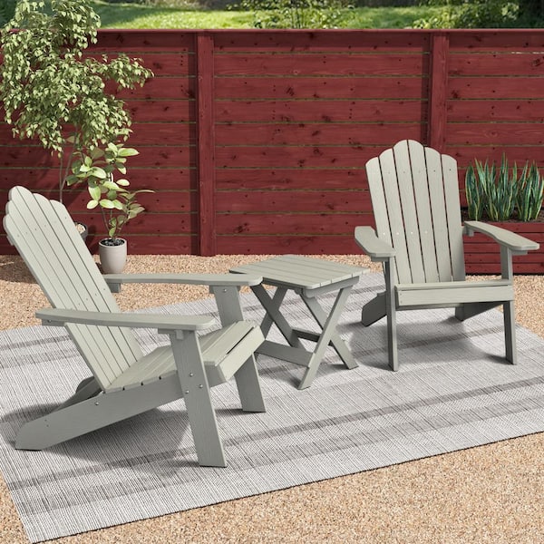 HOOOWOOO Aspen Light Gray 3-Piece Recycled Plastic Outdoor Patio Conversation Adirondack Chair Set with a Side Table