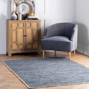 Sabby Hand Woven Leather Blue 6 ft. x 9 ft. Indoor Area Rug