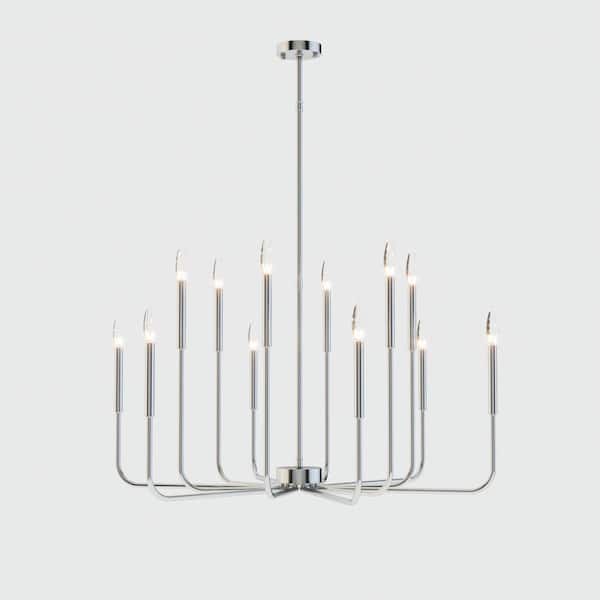 Maxax Boise 40 in. 12-Light Nickel Candlestick Transitional Island Chandelier for Kitchen Bedroom Living Dining Area