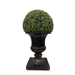 32 in. Ball Topiary in Brown Pedestal Pot, Artificial Faux Plant Grass for Indoor and Outdoor