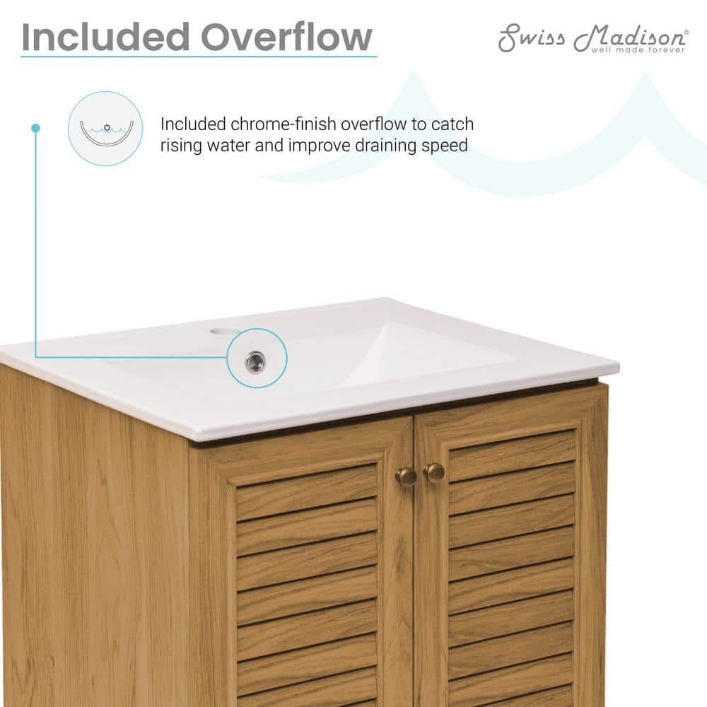 Bron 24" Brown Oak Freestanding Bathroom Vanity with White Sink Top