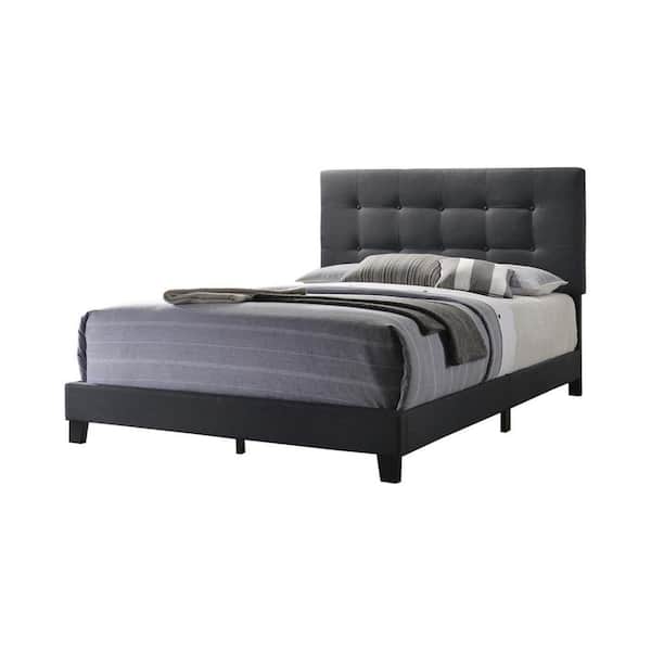 Benjara Gray Wood Frame Queen Size Panel Bed with Headboard