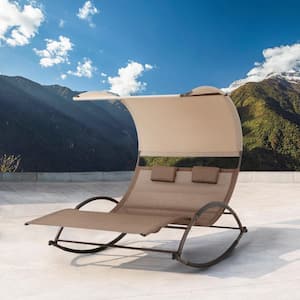 1-Piece Metal Rocking Outdoor Chaise Lounge in Brown