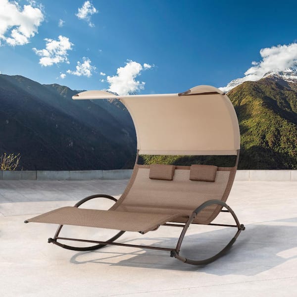 Crestlive Products 1-Piece Metal Rocking Outdoor Chaise Lounge in Brown