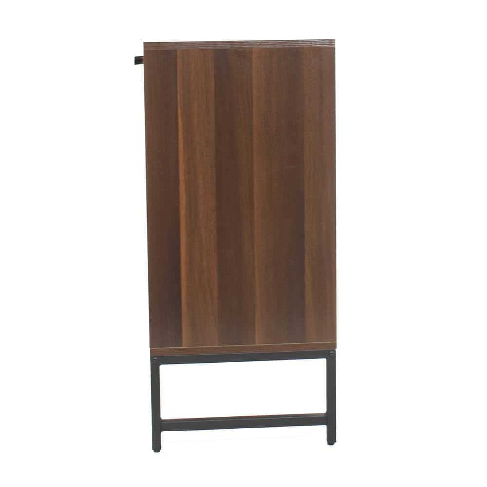 Dark Brown MDF and Rattan 2-Door Office Cabinet with Adjustable Shelving