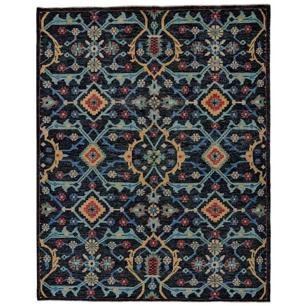 2 ft. x 8 ft. Black, Blue, Orange Tribal Area Rug